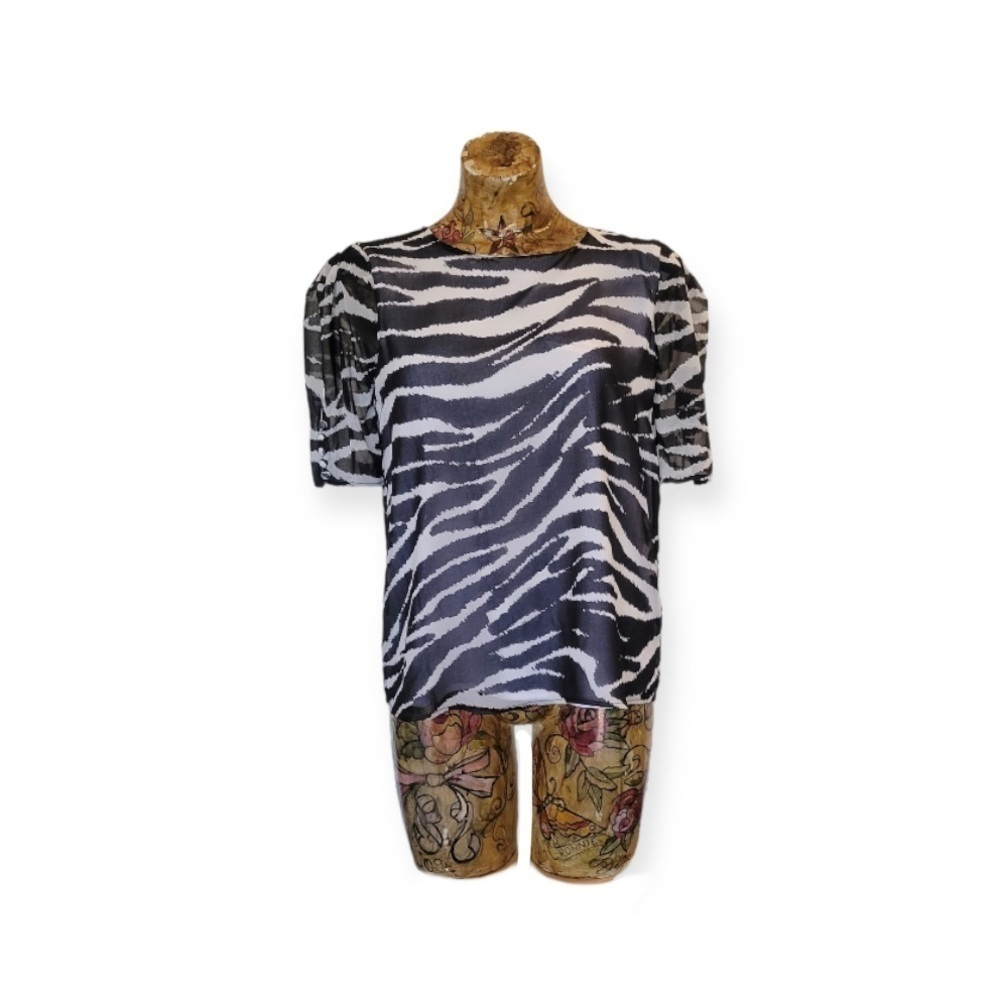 Calvin Klein top new nwt black white short sleeve sheer sleeves small